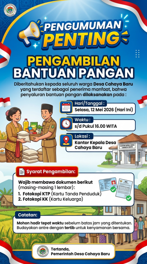 PENGUNGUMAN PENGAMBILAN BANTUAN PANGAN